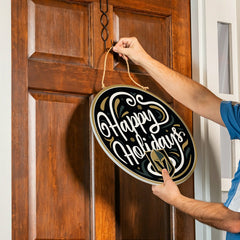 Vegas Golden Knights Holiday Round Door Décor with Hanging Rope, 18x18, NHL, Home