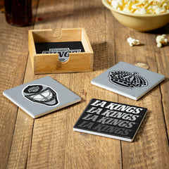 Los Angeles Kings Ceramic Coasters Set, 4pcs with Wood Caddy, NHL, Home