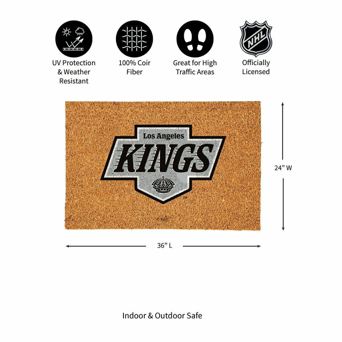 Los Angeles Kings Large Full Color Coir Mat, 36"x24", NHL