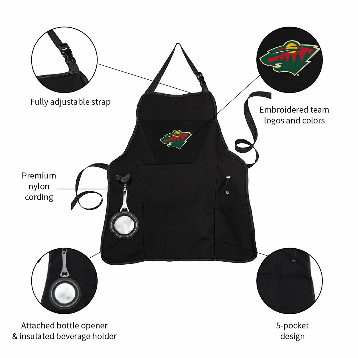Grill Apron, Black, Minnesota Wild, NHL, Home