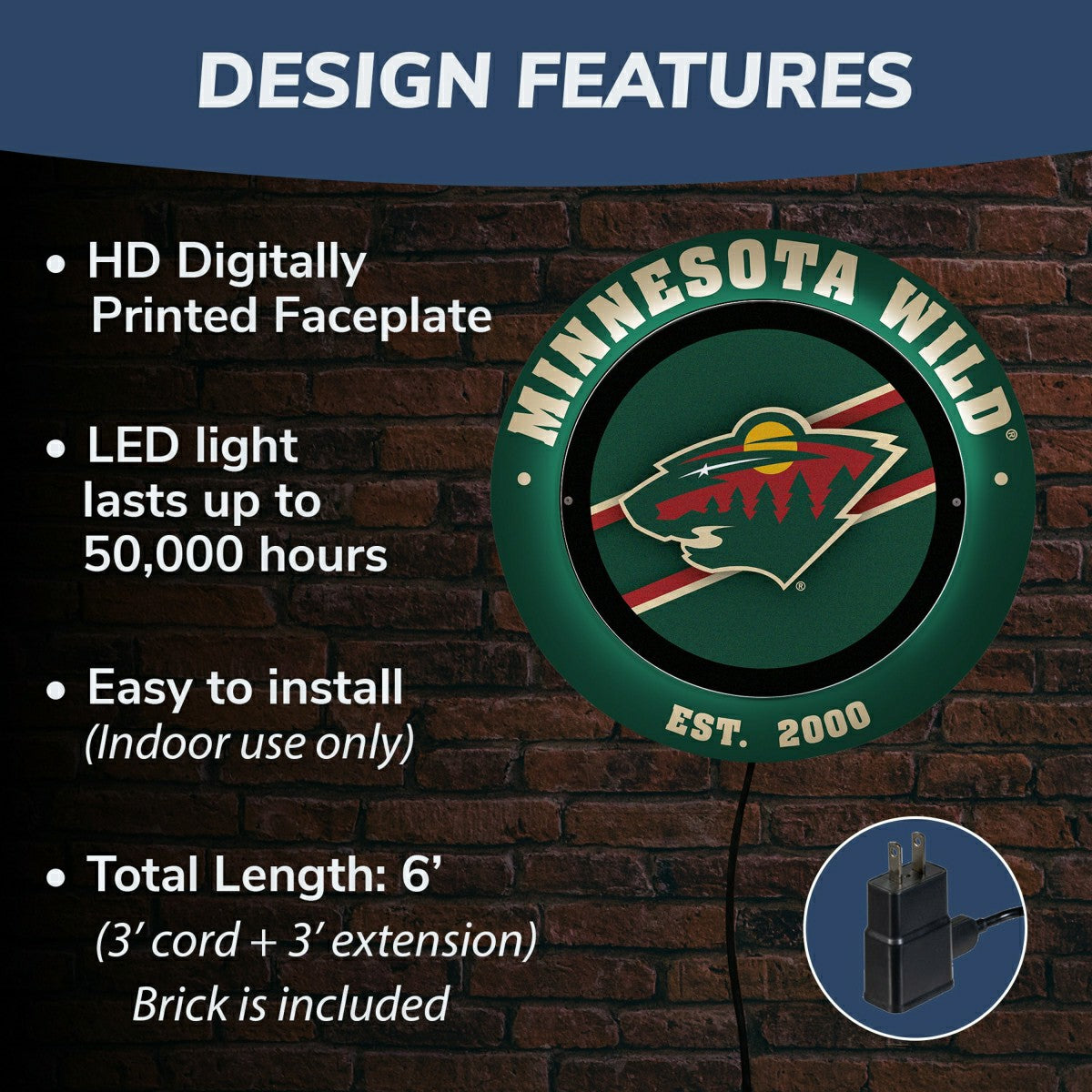 Minnesota Wild, Metal Lite, Round, NHL