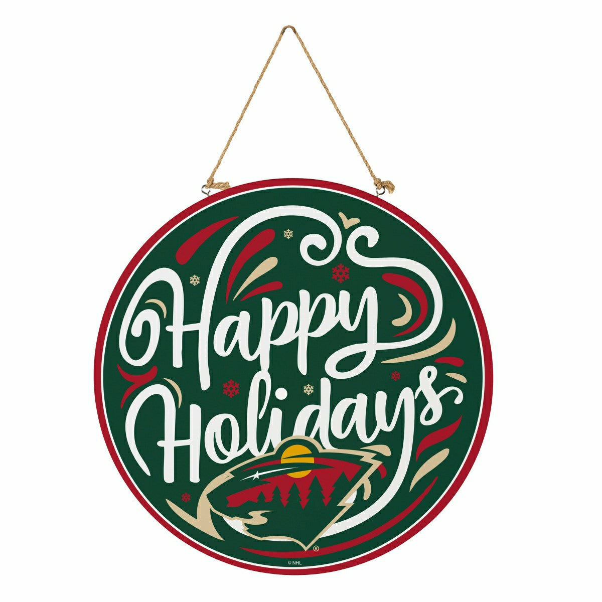 Minnesota Wild Holiday Round Door Décor with Hanging Rope, 18x18, NHL, Home