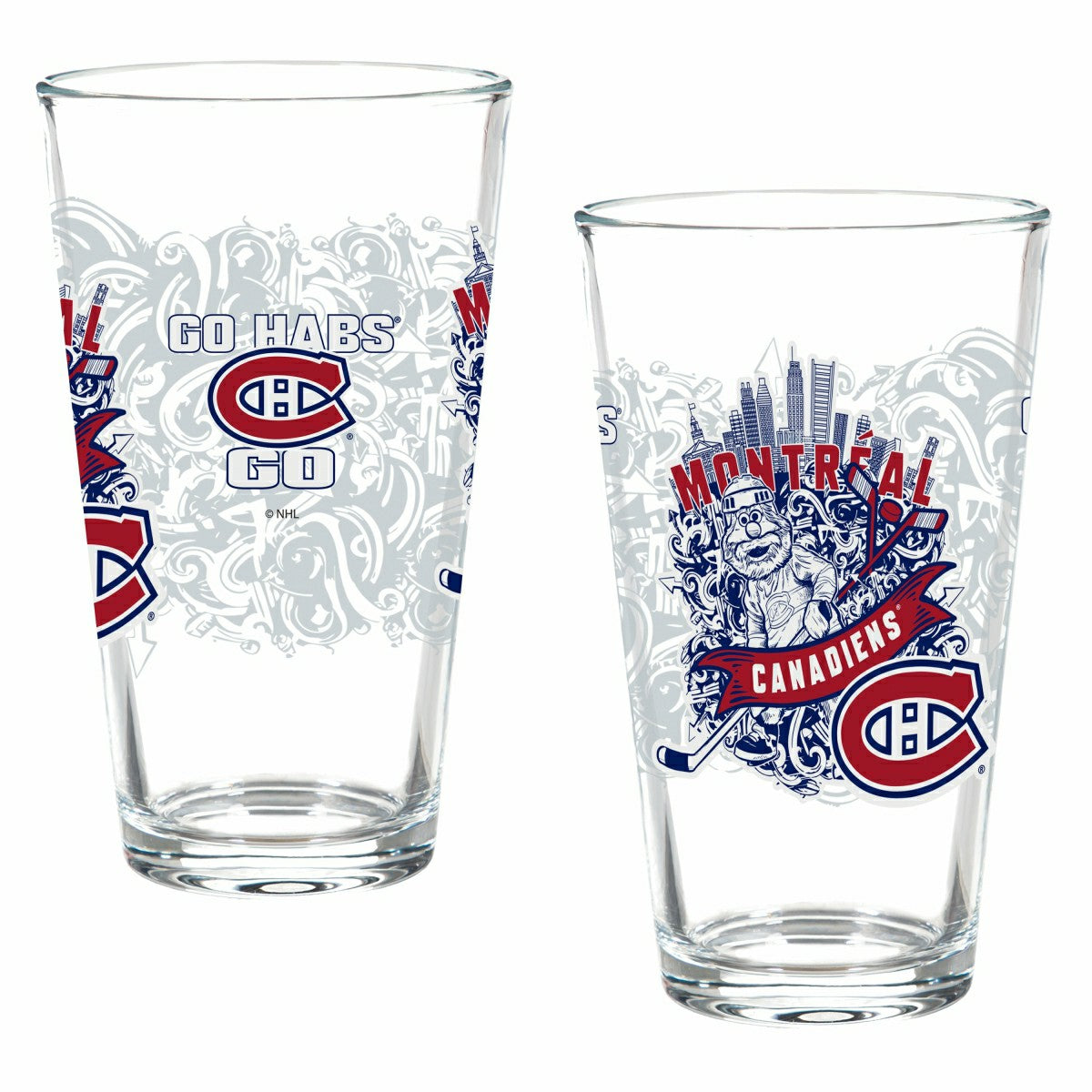Montreal Canadiens 16oz Glass pint, Set of 2, NHL, Home