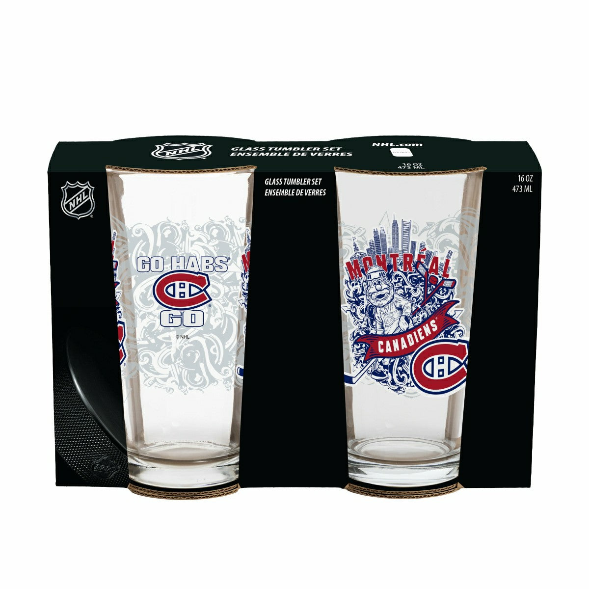 Montreal Canadiens 16oz Glass pint, Set of 2, NHL, Home