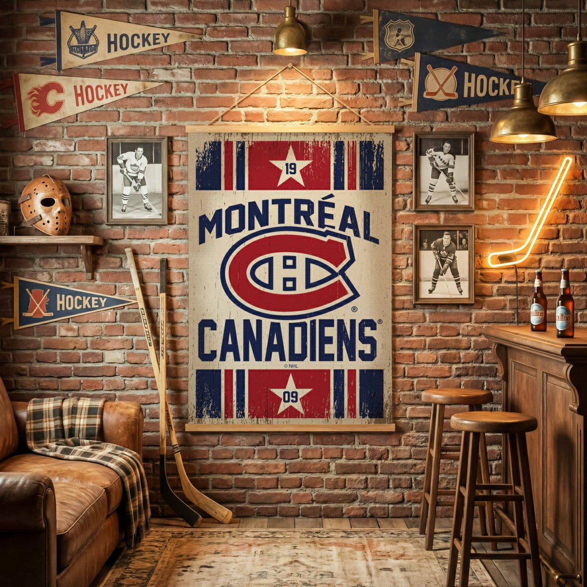 Montreal Canadiens, Canvas Wall Tapestry, Large, 54x36, NHL, Home