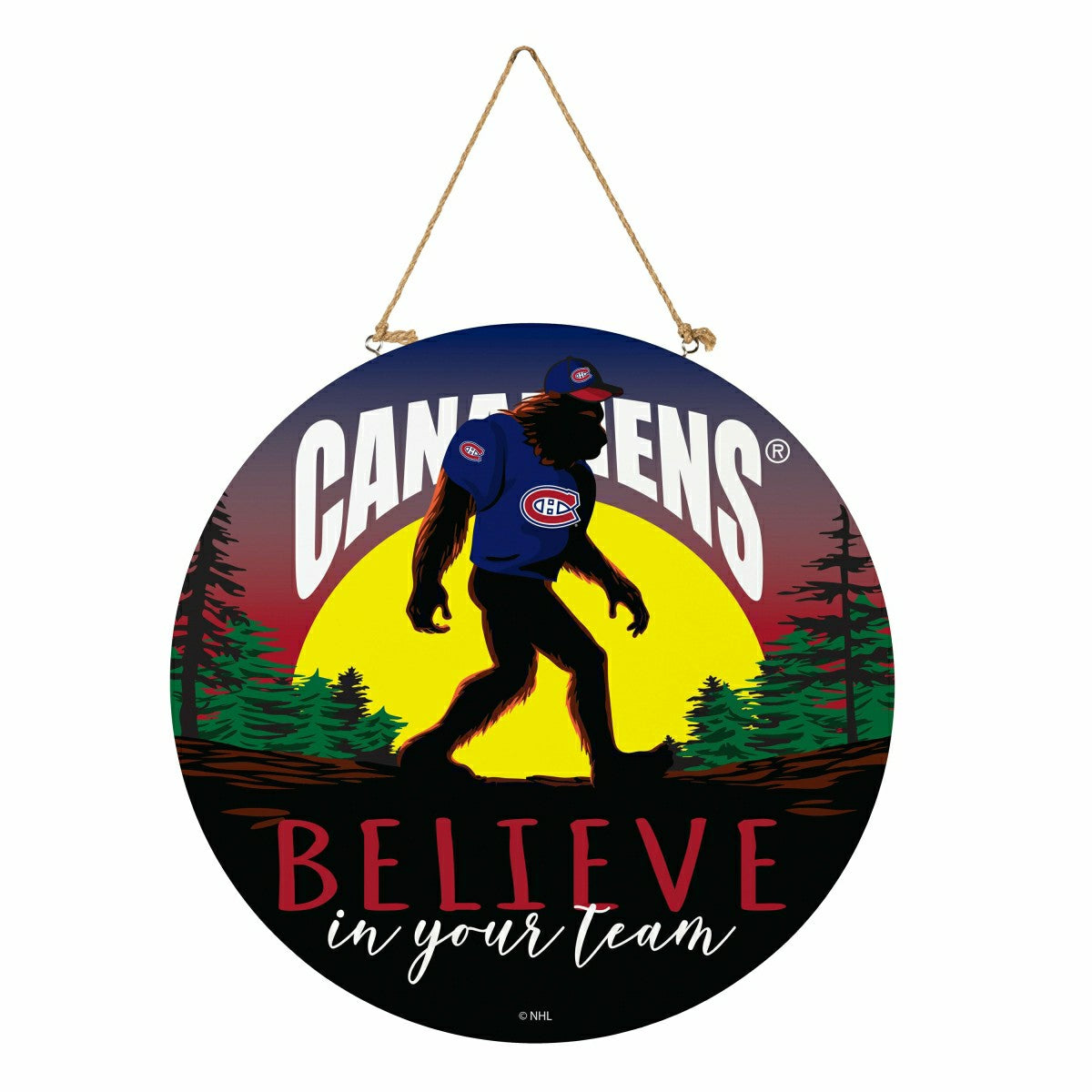Montreal Canadiens Bigfoot Round Door Décor with Hanging Rope, 18x18, NHL, Home