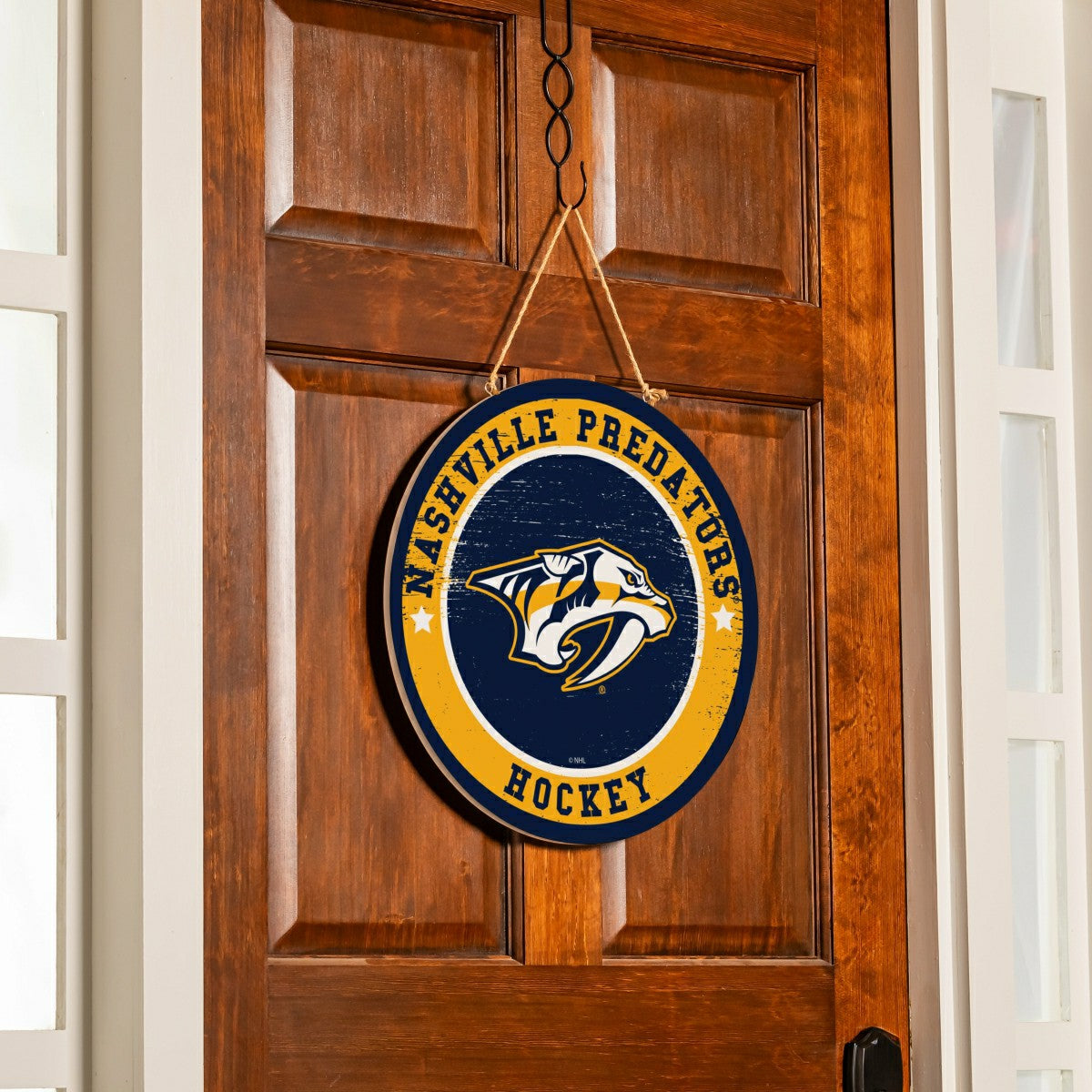 Nashville Predators Round Door Décor with Hanging Rope, 18x18, NHL, Home