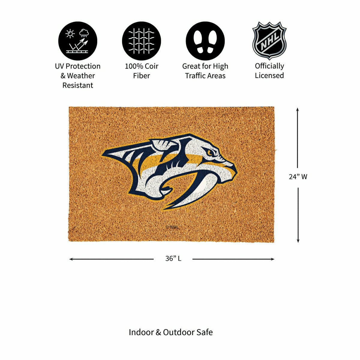 Nashville Predators Large Full Color Coir Mat, 36"x24", NHL