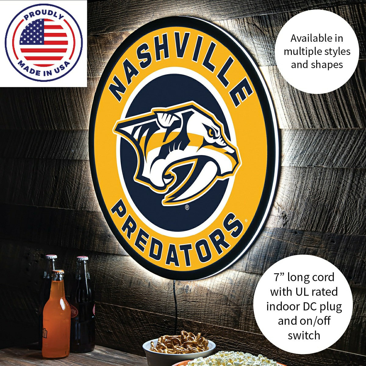 LED Wall Decor, Round, Nashville Predators, NHL, Home