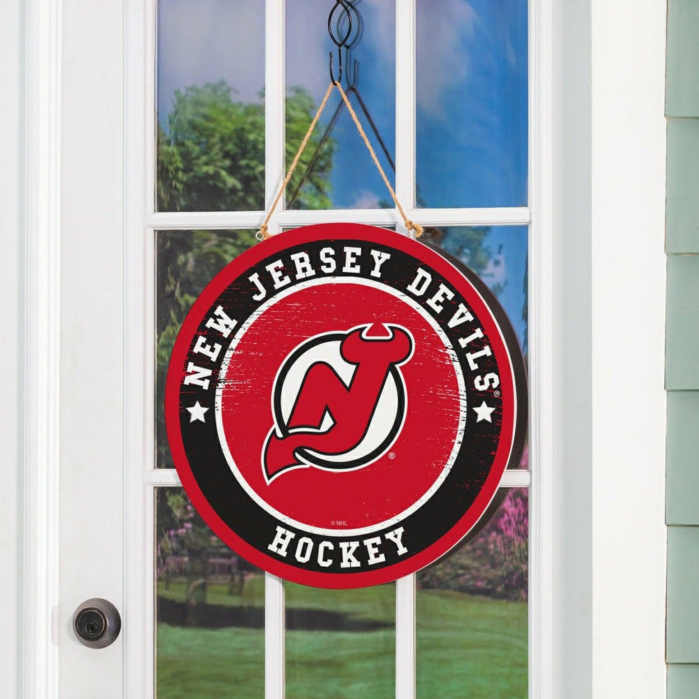 New Jersey Devils Round Door Décor with Hanging Rope, 18x18, NHL, Home