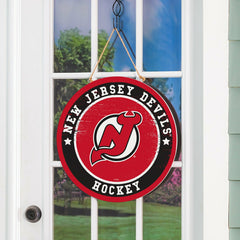 New Jersey Devils Round Door Décor with Hanging Rope, 18x18, NHL, Home