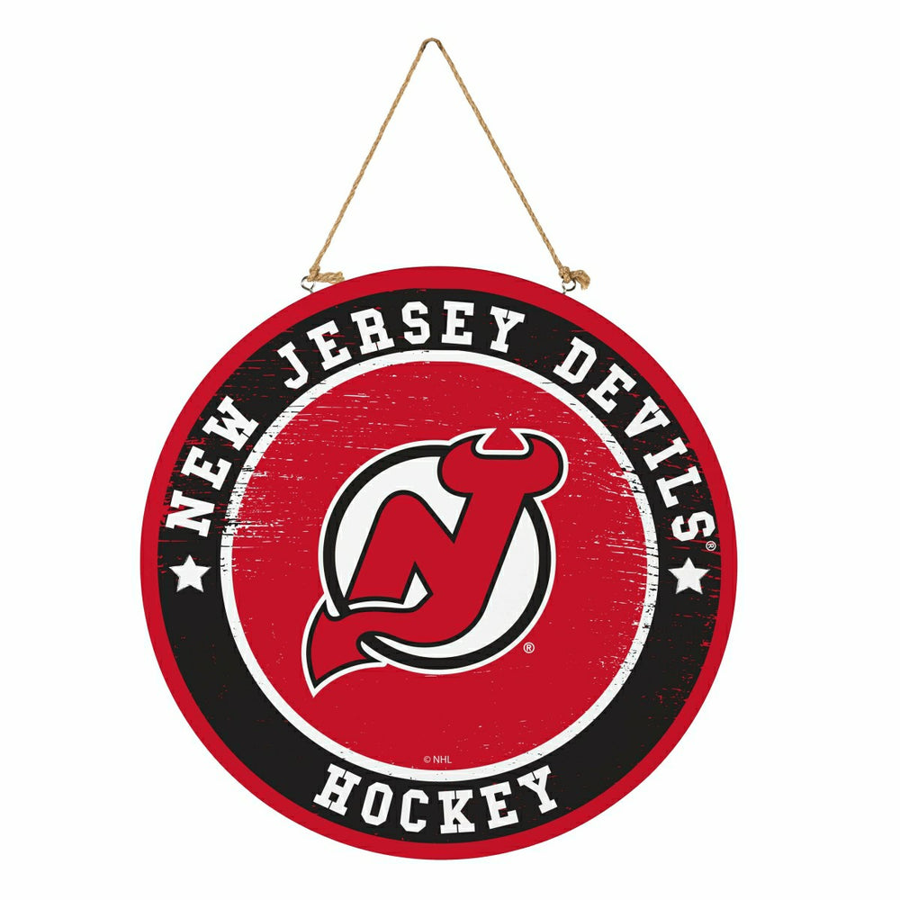 New Jersey Devils Round Door Décor with Hanging Rope, 18x18, NHL, Home