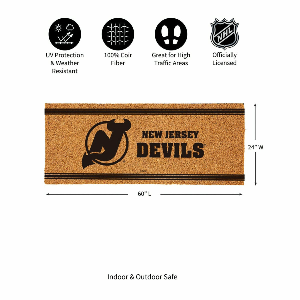 New Jersey Devils Extra Large One Color Coir Mat, 60"x24", NHL