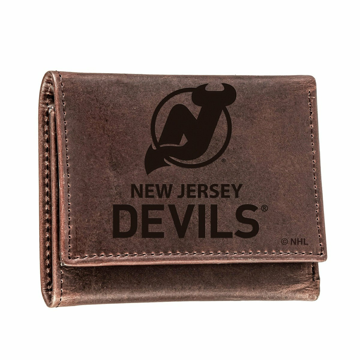 New Jersey Devils, Tri-Fold Wallet, Brown, CH, 100% Genuine Leather, NHL, Home