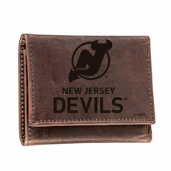 New Jersey Devils, Tri-Fold Wallet, Brown, CH, 100% Genuine Leather, NHL, Home