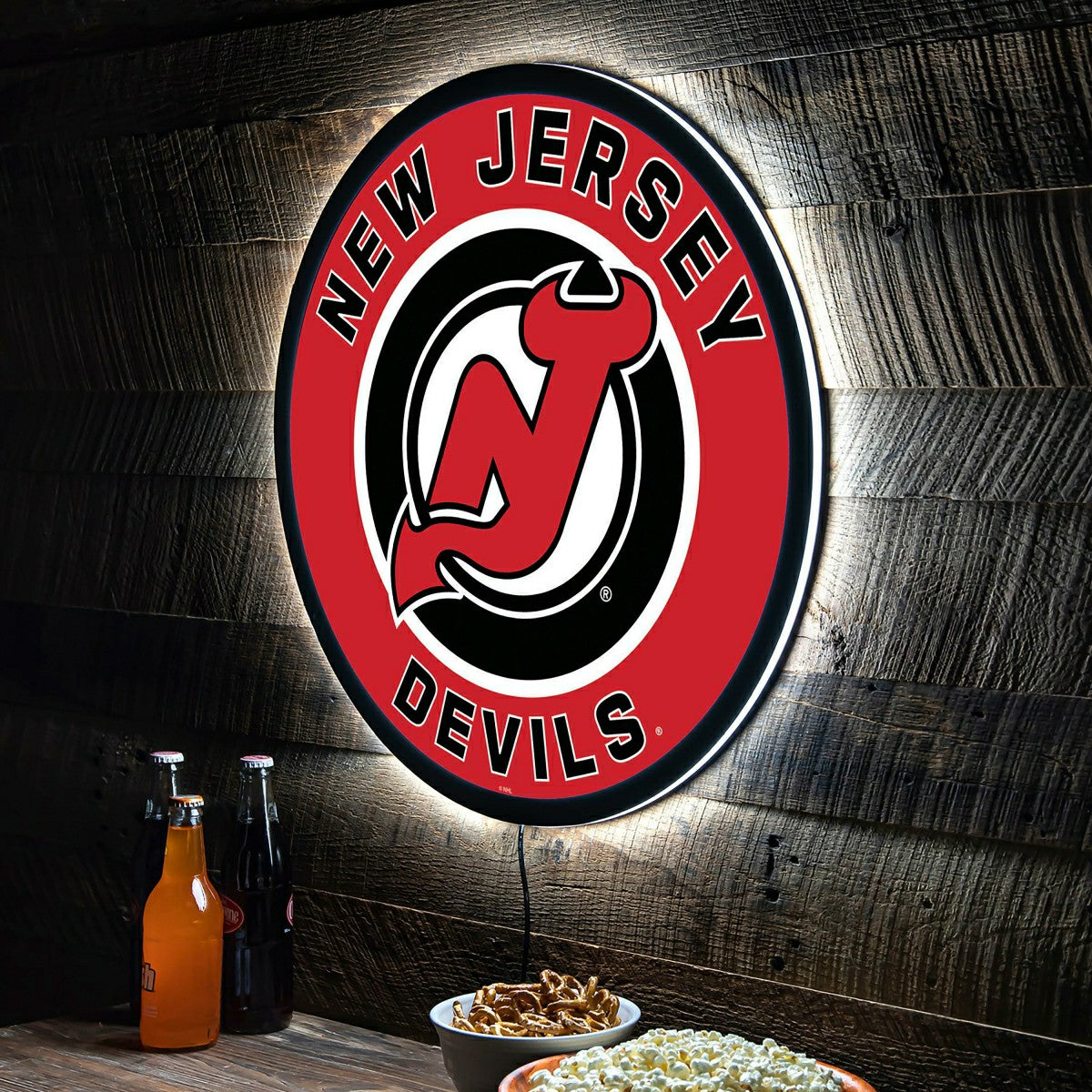LED Wall Decor, Round, New Jersey Devils, NHL, Home