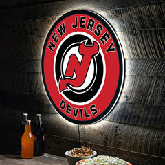 LED Wall Decor, Round, New Jersey Devils, NHL, Home
