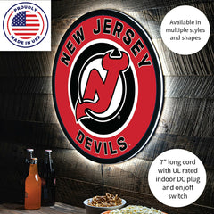 LED Wall Decor, Round, New Jersey Devils, NHL, Home