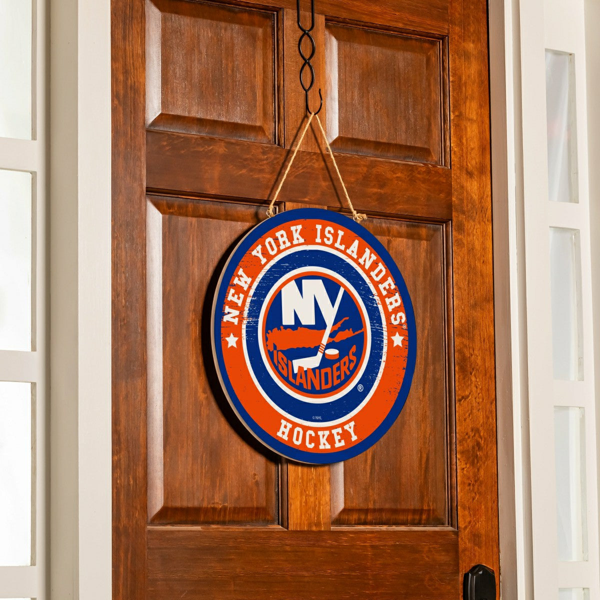 New York Islanders Round Door Décor with Hanging Rope, 18x18, NHL, Home