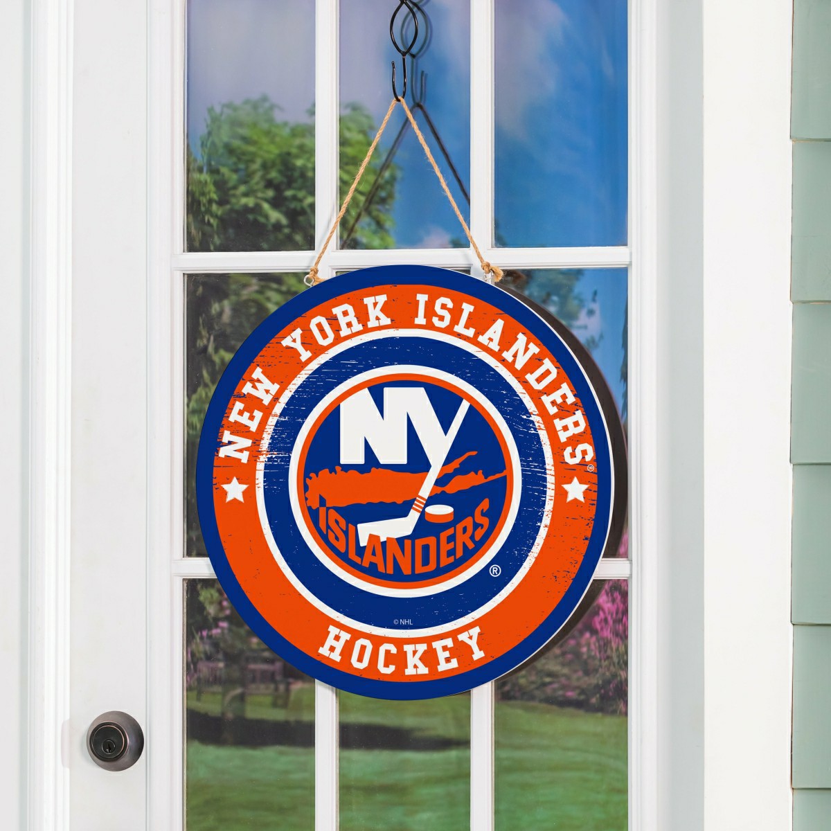 New York Islanders Round Door Décor with Hanging Rope, 18x18, NHL, Home