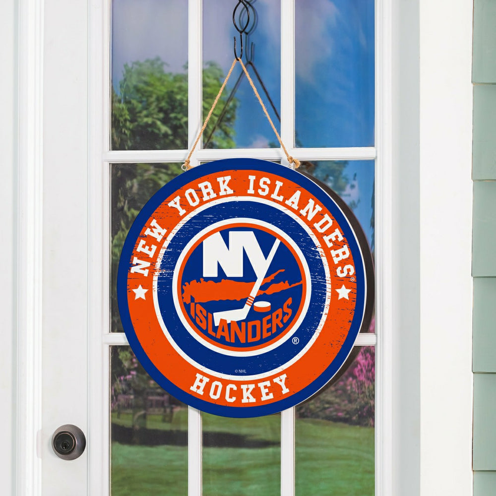 New York Islanders Round Door Décor with Hanging Rope, 18x18, NHL, Home
