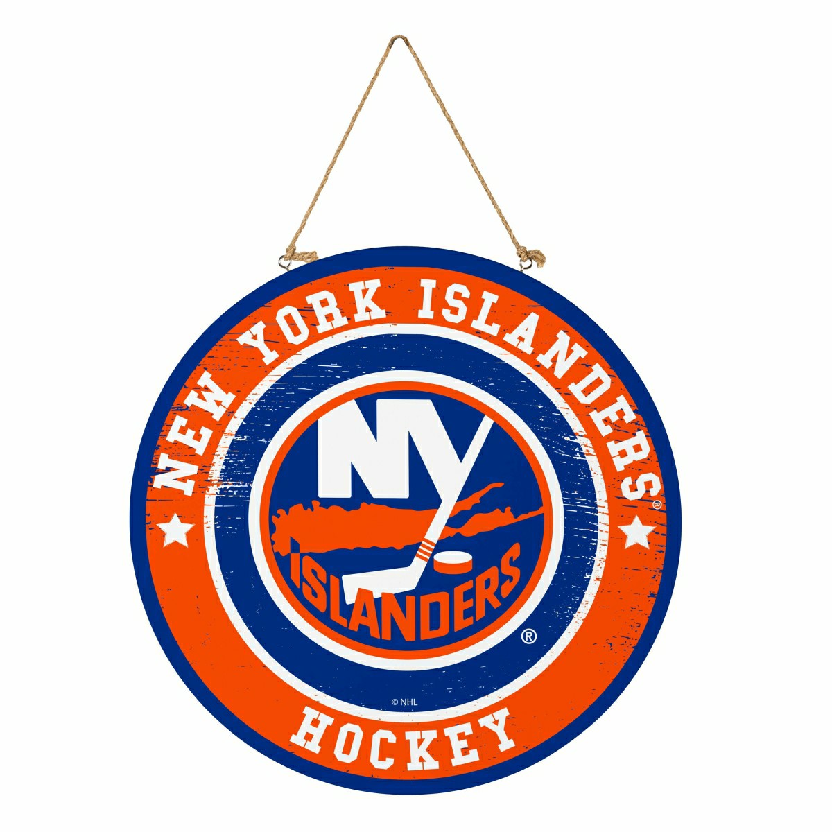 New York Islanders Round Door Décor with Hanging Rope, 18x18, NHL, Home