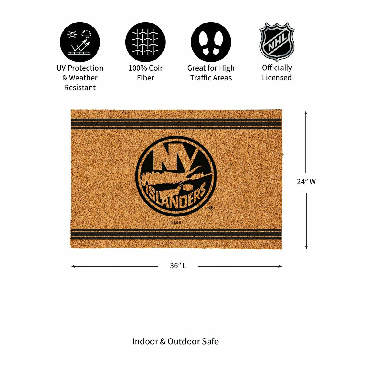 New York Islanders Large One Color Coir Mat, 36"x24", NHL