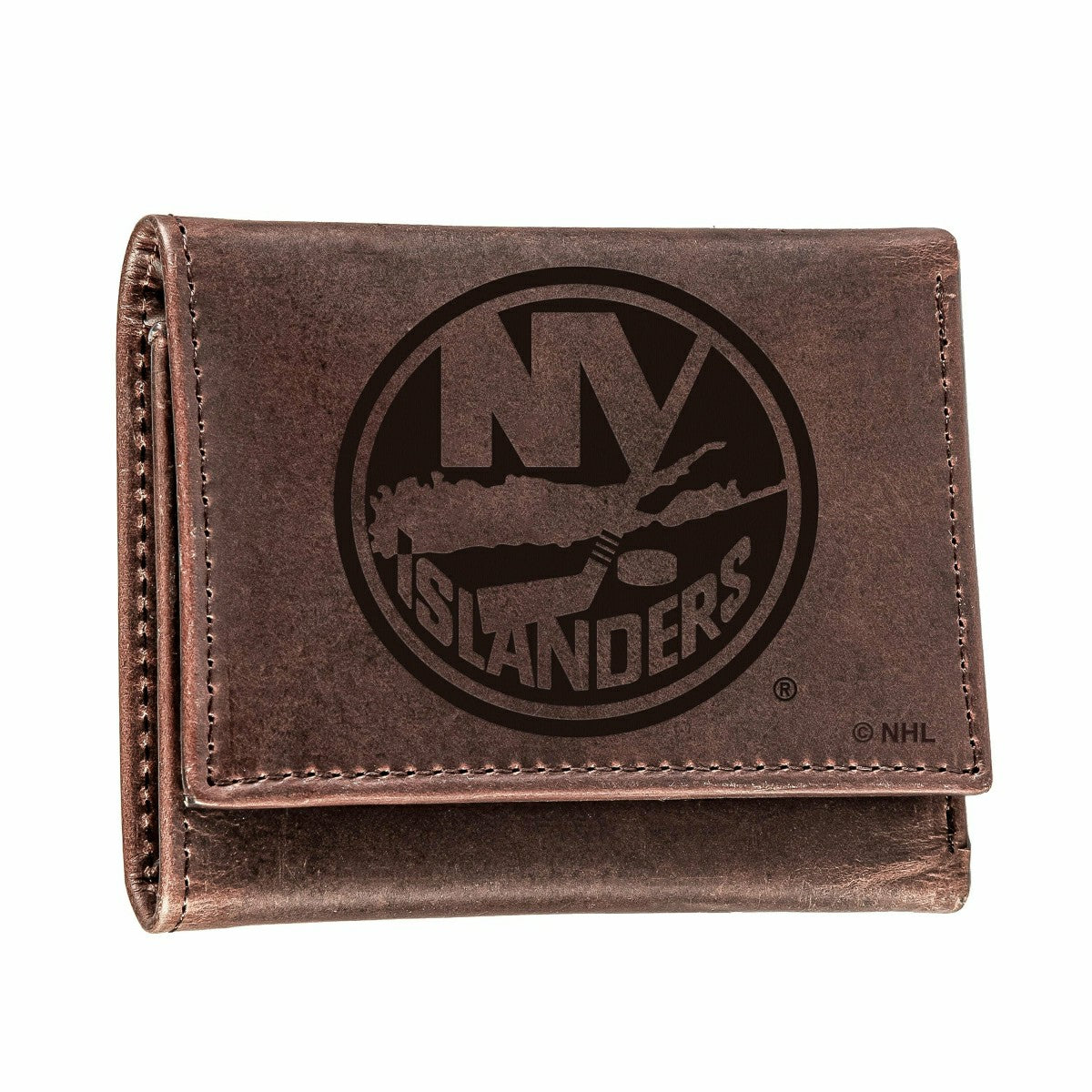 New York Islanders, Tri-Fold Wallet, Brown, CH, 100% Genuine Leather, NHL, Home