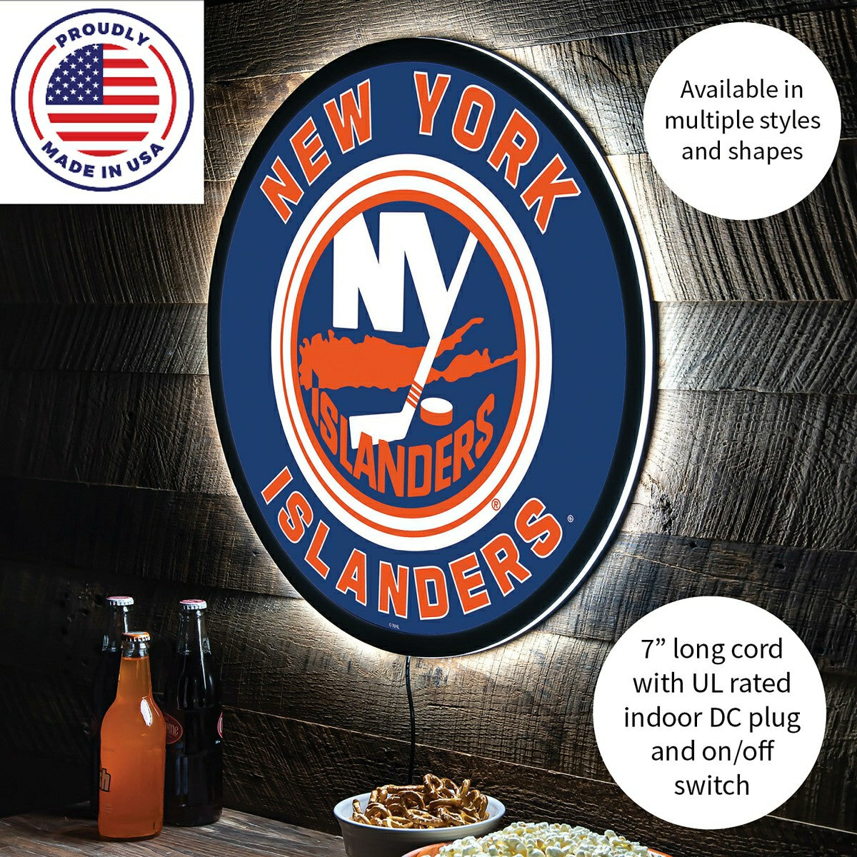 LED Wall Decor, Round, New York Islanders, NHL, Home