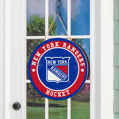 New York Rangers Round Door Décor with Hanging Rope, 18x18, NHL, Home