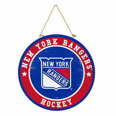 New York Rangers Round Door Décor with Hanging Rope, 18x18, NHL, Home