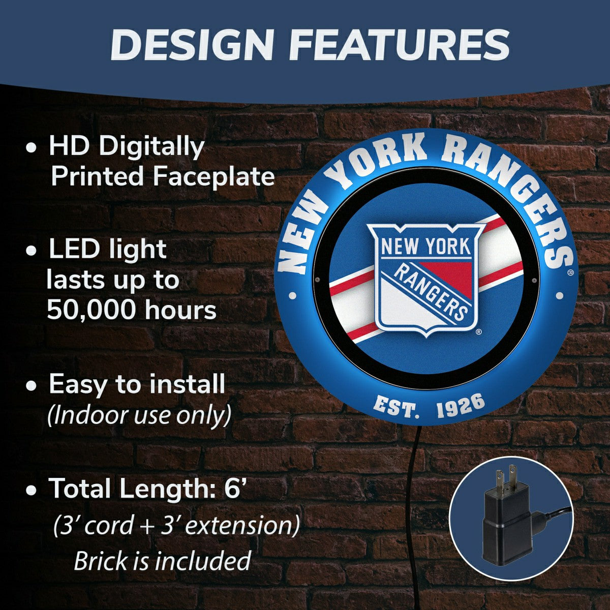 New York Rangers, Metal Lite, Round, NHL