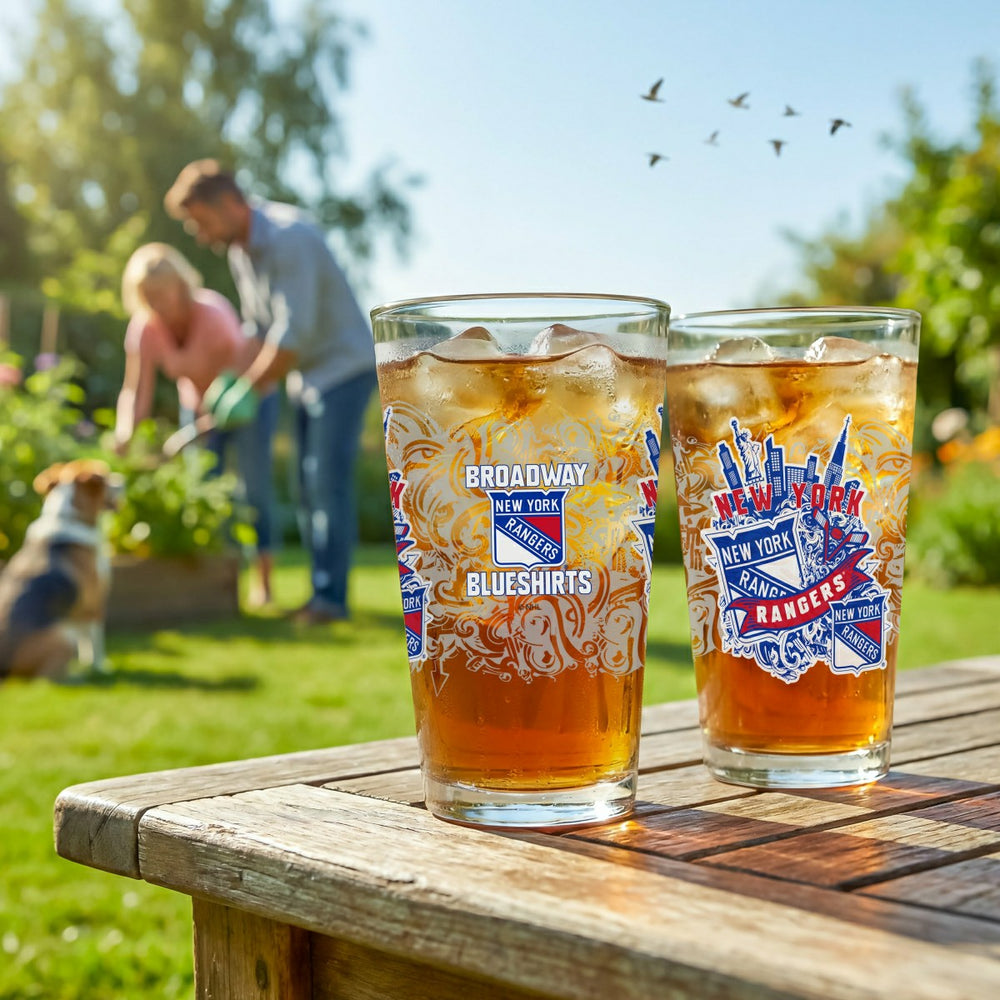 New York Rangers 16oz Glass pint, Set of 2, NHL, Home