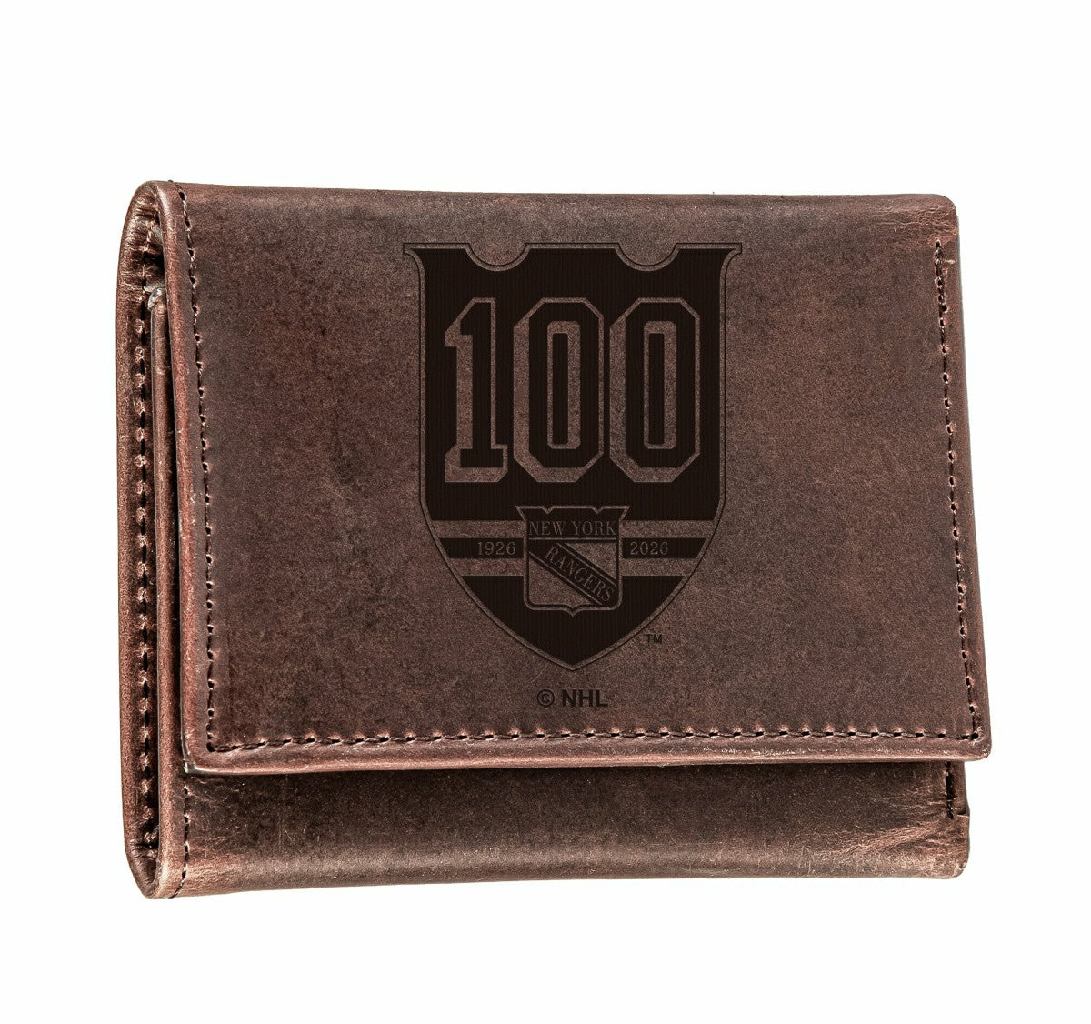 New York Rangers, 100 Anniversary Wallet, Tri-fold, Brown, NHL, Home