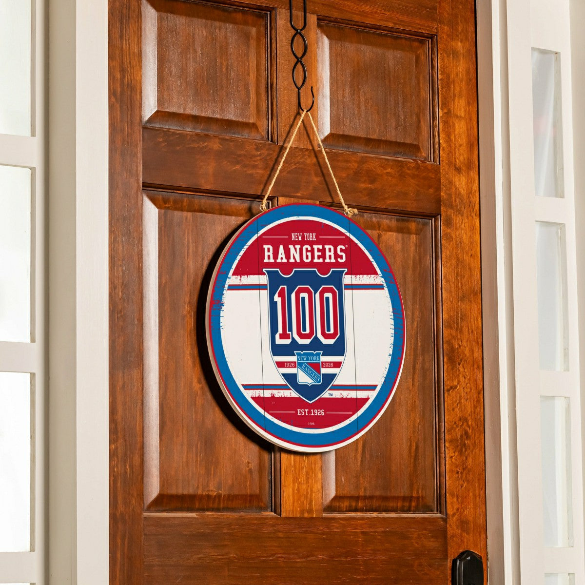 New York Rangers,100 Anniversary Round Door Decor with Hanging Rope, 1, NHL, Home