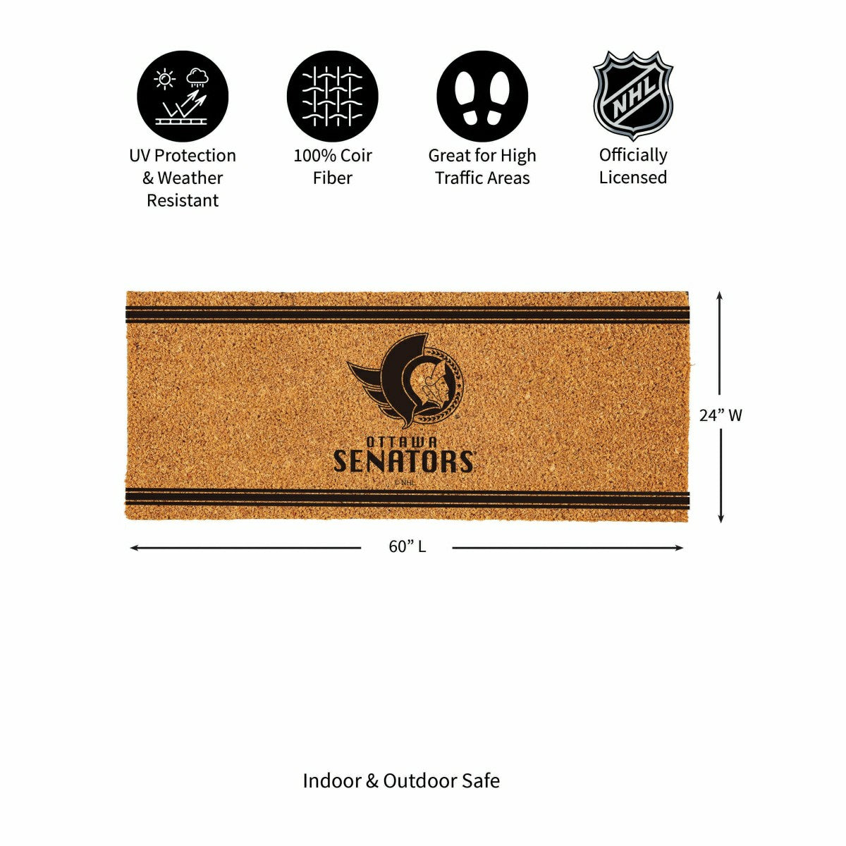 Ottawa Senators Extra Large One Color Coir Mat, 60"x24", NHL