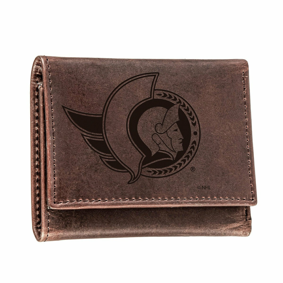Ottawa Senators, Tri-Fold Wallet, Brown, CH, 100% Genuine Leather, NHL, Home