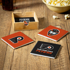 Philadelphia Flyers Ceramic Coasters Set, 4pcs with Wood Caddy, NHL, Home