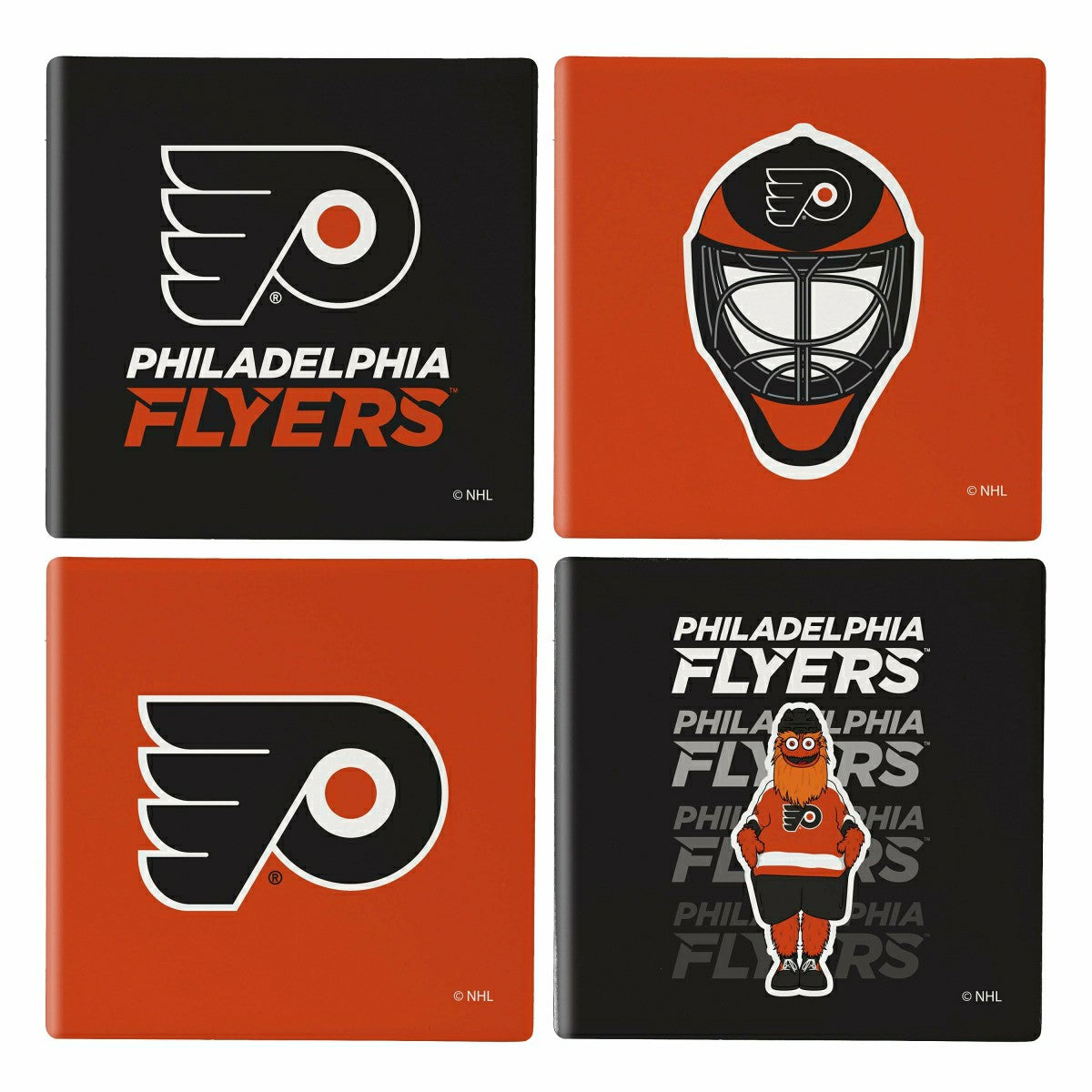 Philadelphia Flyers Ceramic Coasters Set, 4pcs with Wood Caddy, NHL, Home