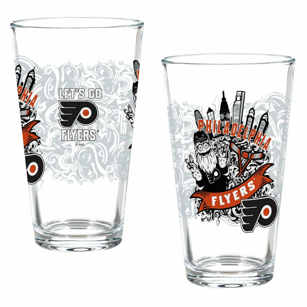 Philadelphia Flyers 16oz Glass pint, Set of 2, NHL, Home