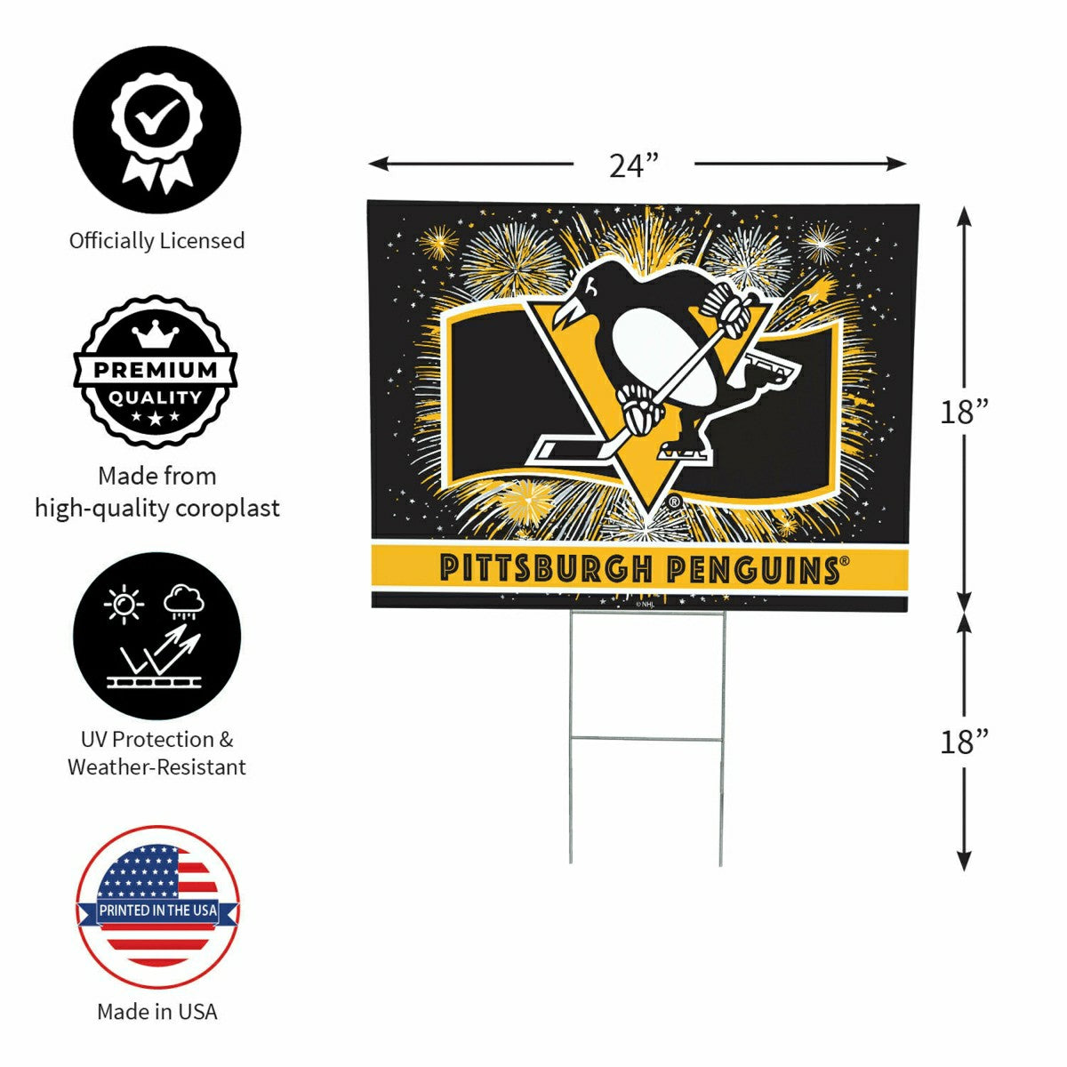 Pittsburgh Penguins Yard Sign, Patriotic, NHL, Home