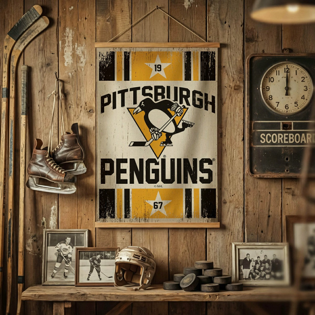 Pittsburgh Penguins, Canvas Wall Tapestry, Medium, 36x24, NHL, Home