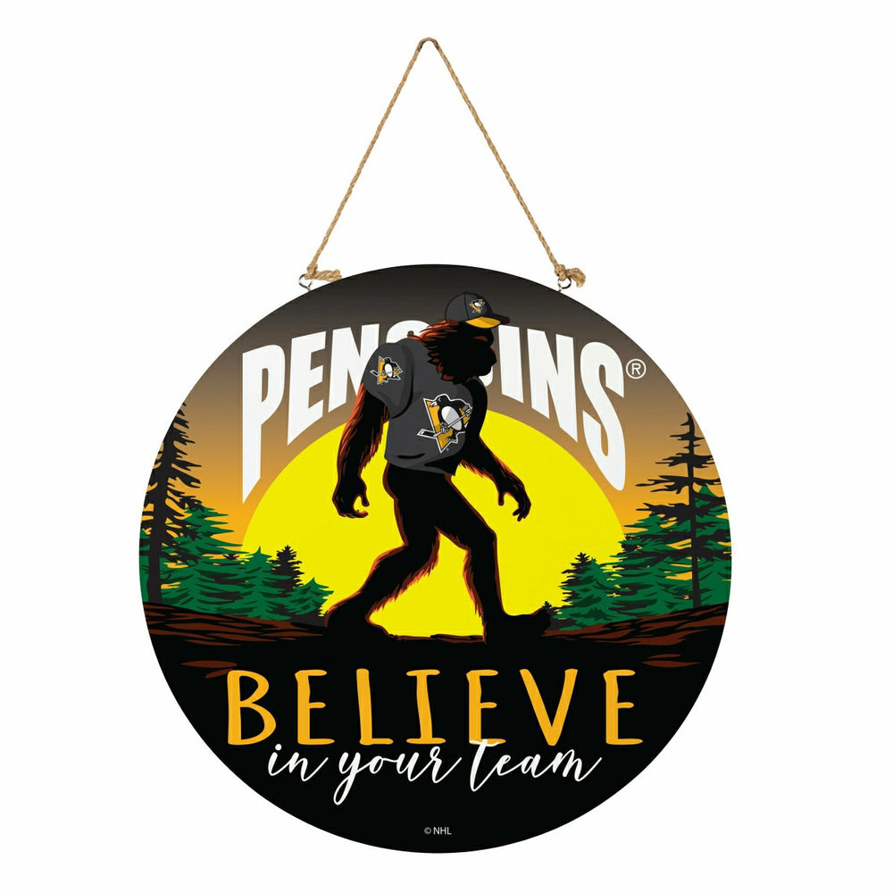 Pittsburgh Penguins Bigfoot Round Door Décor with Hanging Rope, 18x18, NHL, Home
