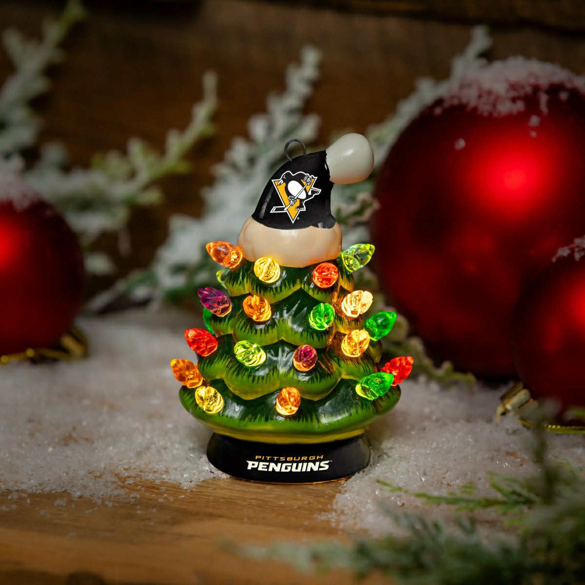 4" Mini LED Tabletop Christmas Tree, Set of 2, Pittsburgh Penguins, NHL, Home