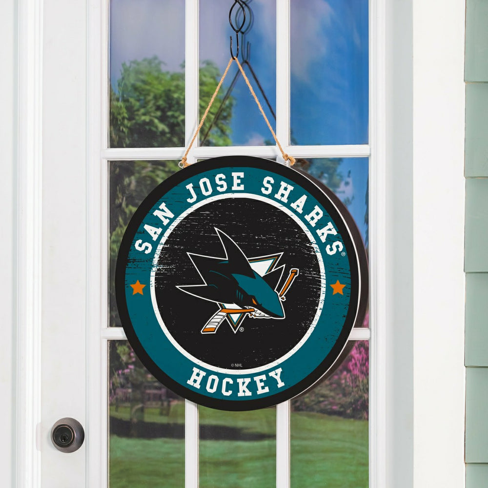 San Jose Sharks Round Door Décor with Hanging Rope, 18x18, NHL, Home