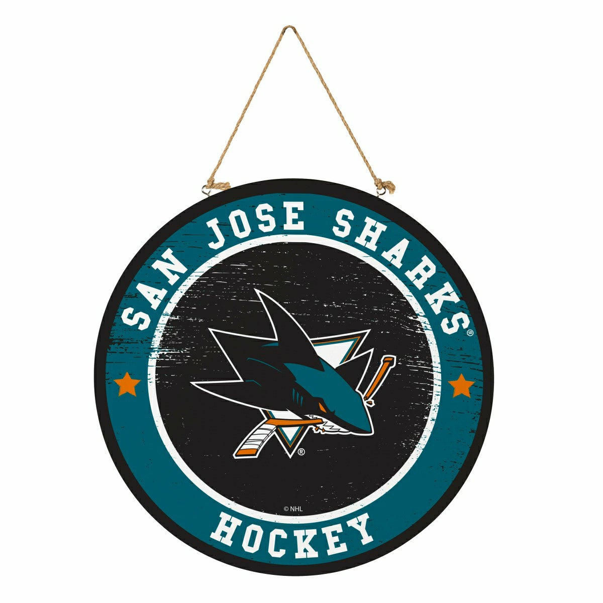 San Jose Sharks Round Door Décor with Hanging Rope, 18x18, NHL, Home