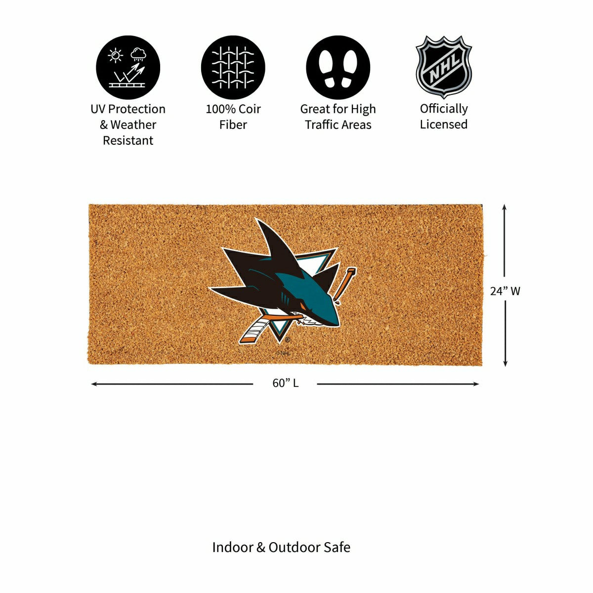 San Jose Sharks Extra Large Full Color Coir Mat, 60"x24", NHL