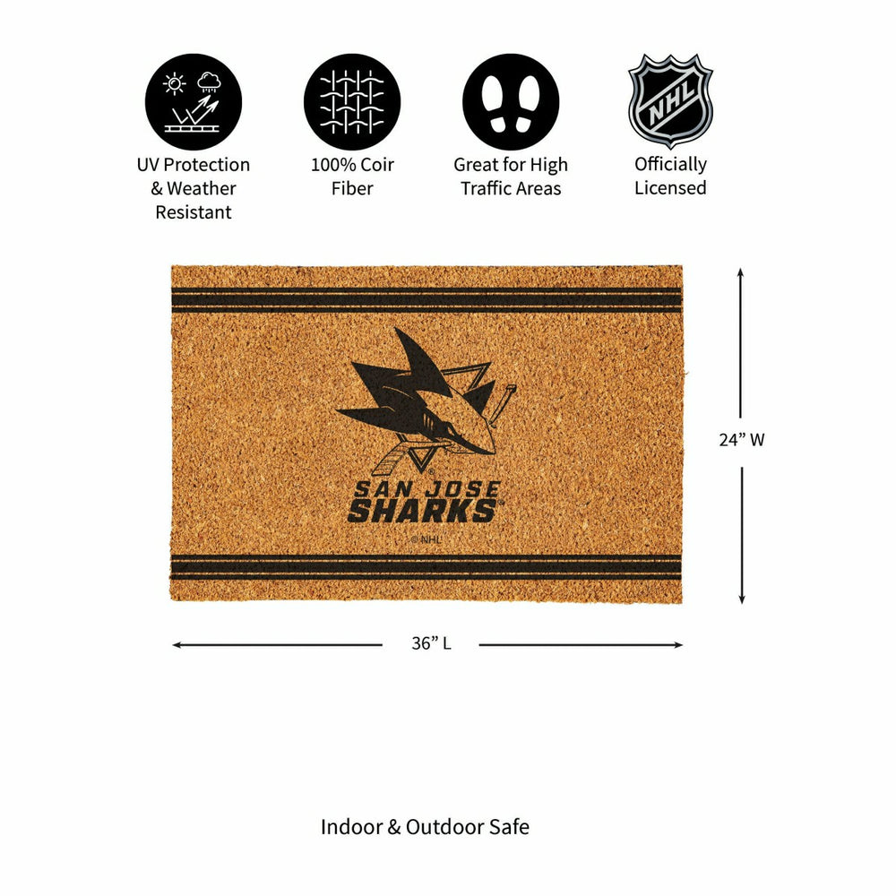 San Jose Sharks Large One Color Coir Mat, 36"x24", NHL