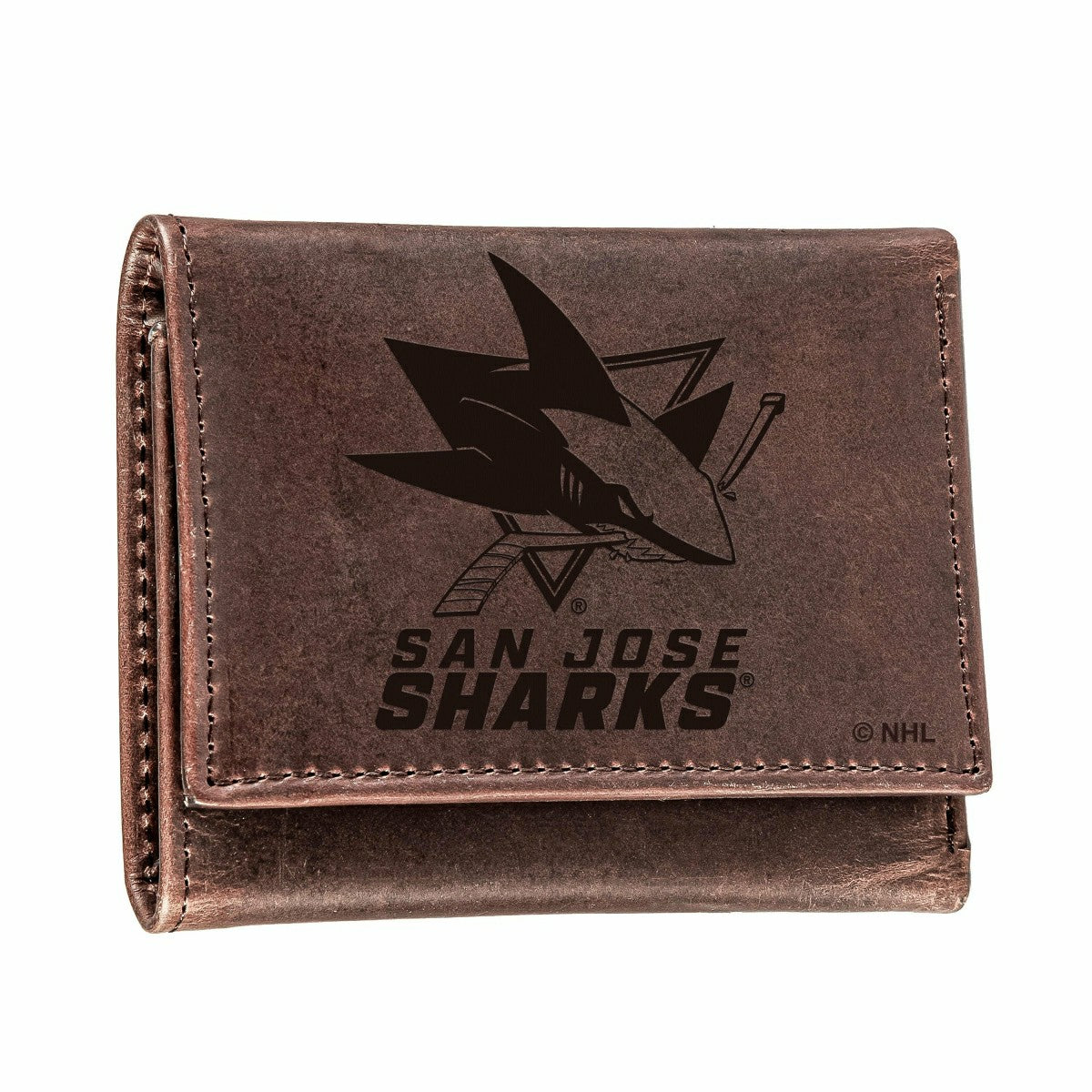 San Jose Sharks, Tri-Fold Wallet, Brown, CH, 100% Genuine Leather, NHL, Home