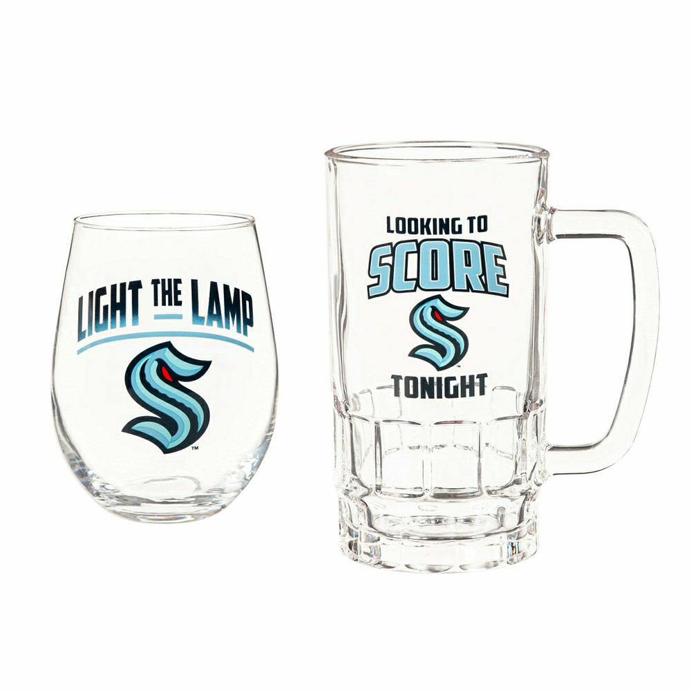 Stemless 17OZ Glass & Tankard 16OZ Gift Set, Seattle Kraken, NHL, Home